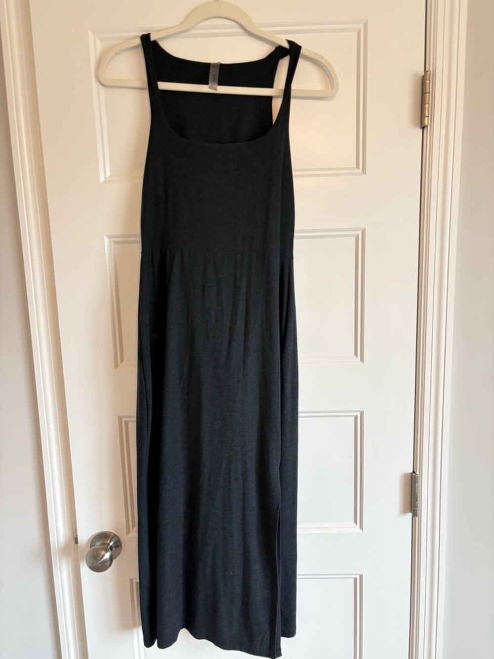 Beyond Yoga midi dress, square neck, black heather, size small